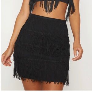 Black Tiered Fringe Mini Skirt
